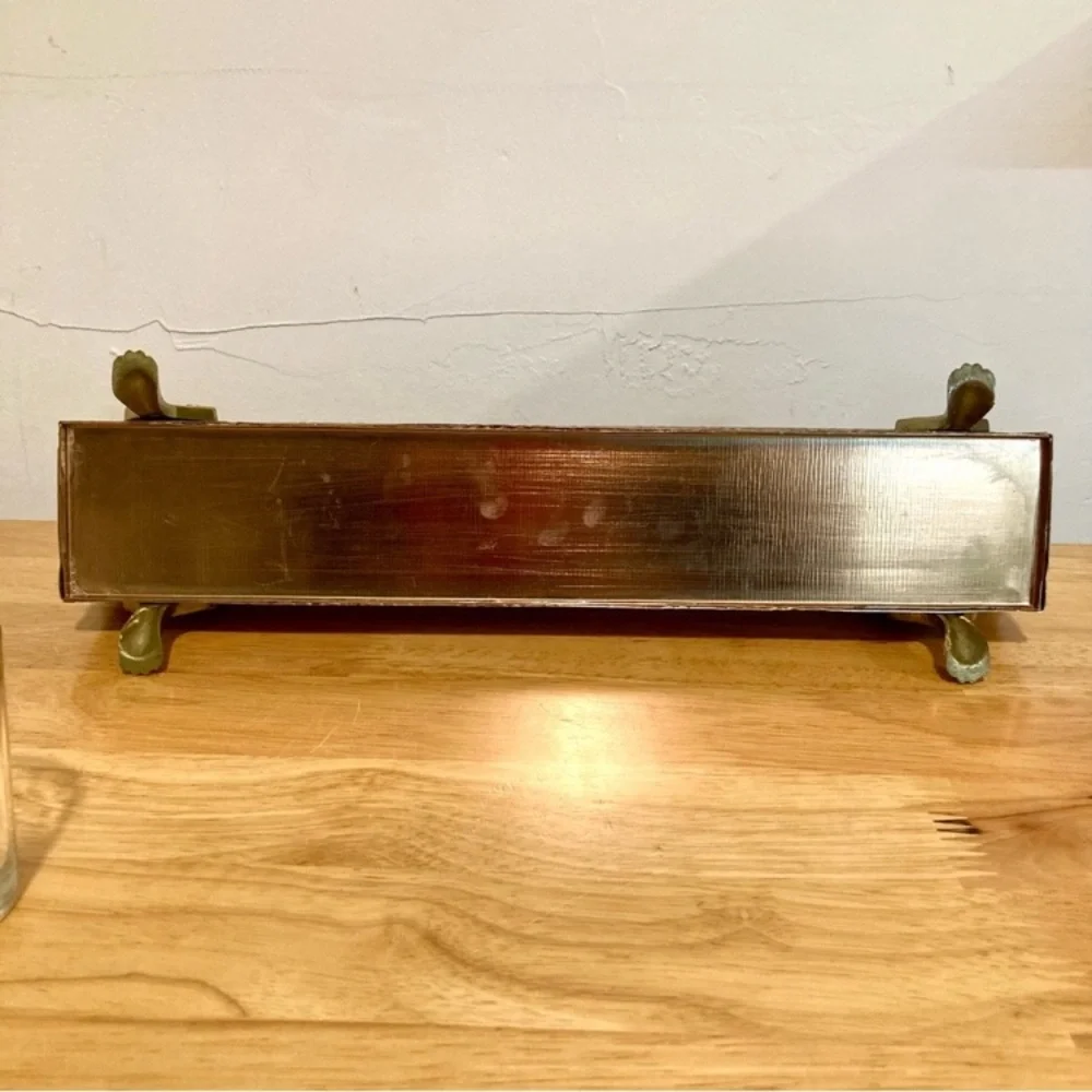 Hammered Metal Footed Container with 5 Glass Votive Holders Used Copper Colored - Picture 11 of 15